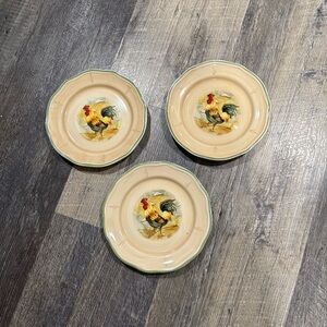 Gibson Beige Royal Rooster Ceramic Salad Plates with Green Rim (Set of 3)